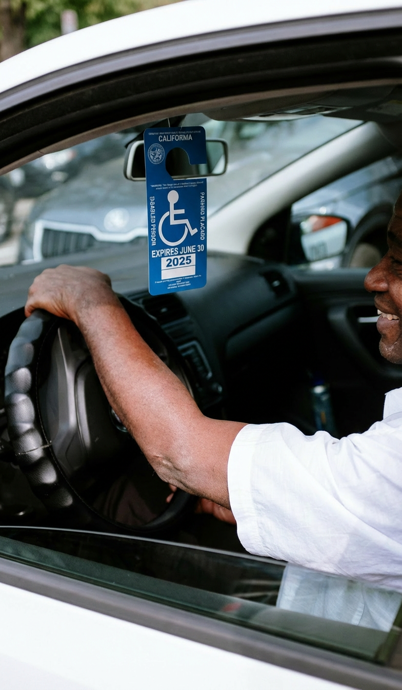 Man driving with handicap placard
