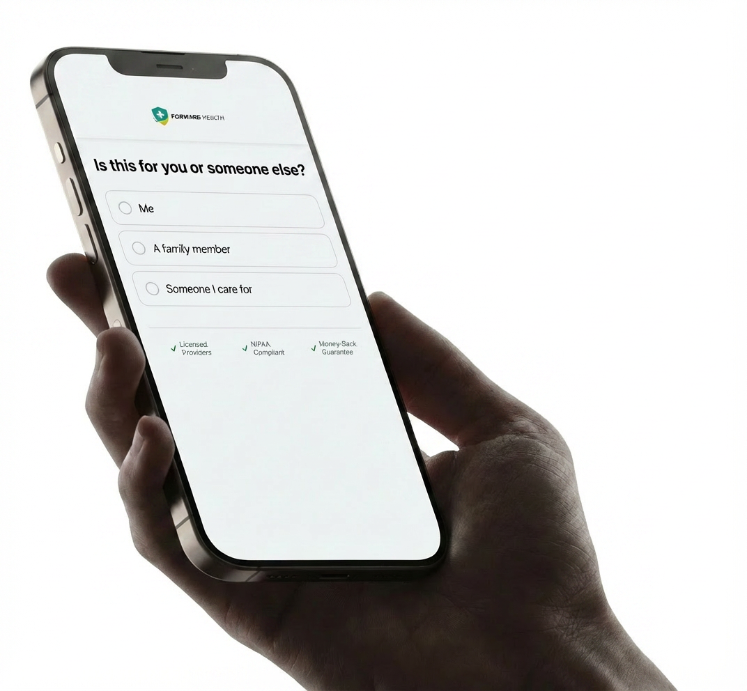 Hand holding phone showing qualification quiz